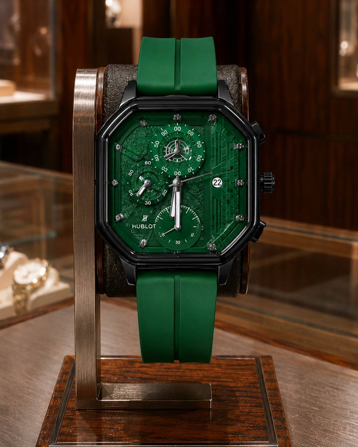 ساعت HUBLOT طرح سه موتوره (سبز)